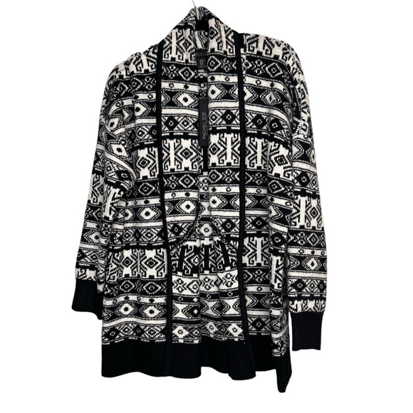 Rachel Zoe Womens Belted Tie Waist Cardigan Aztec Print Black White Size XL - Picture 1 of 12